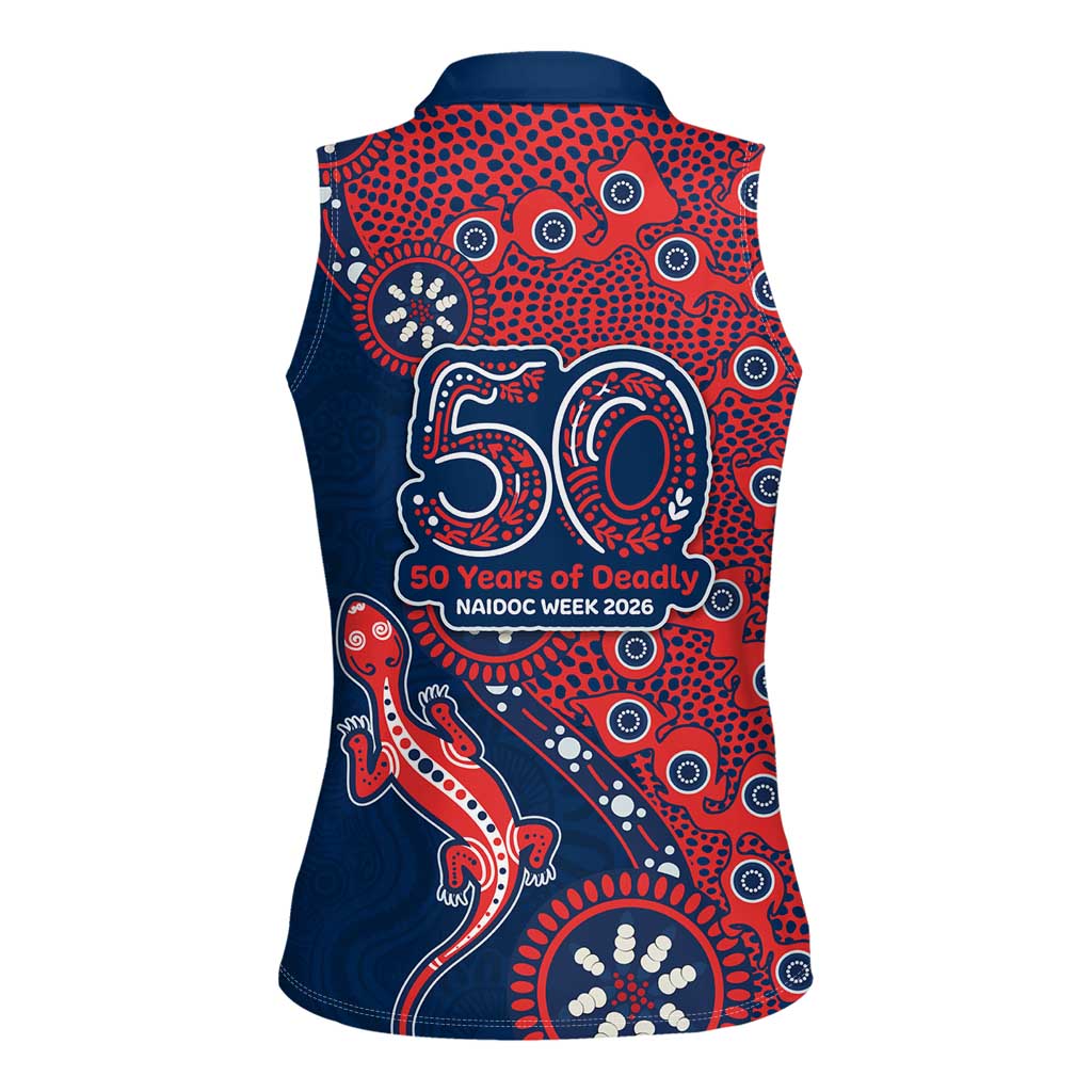Sydney Roosters NAIDOC Week 2026 Women Sleeveless Polo Shirt Aboriginal Lizard Dot Painting - 50 Years of Deadly