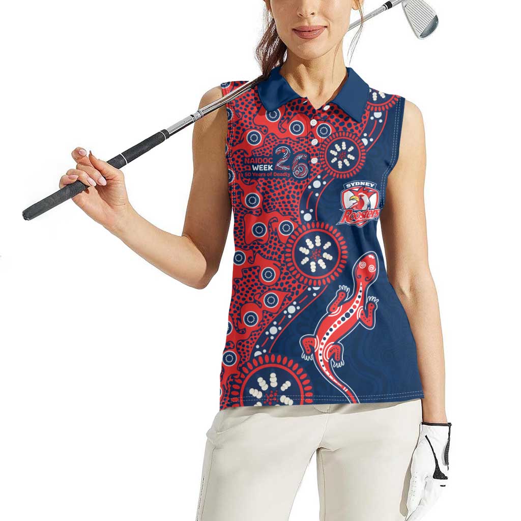 Sydney Roosters NAIDOC Week 2026 Women Sleeveless Polo Shirt Aboriginal Lizard Dot Painting - 50 Years of Deadly