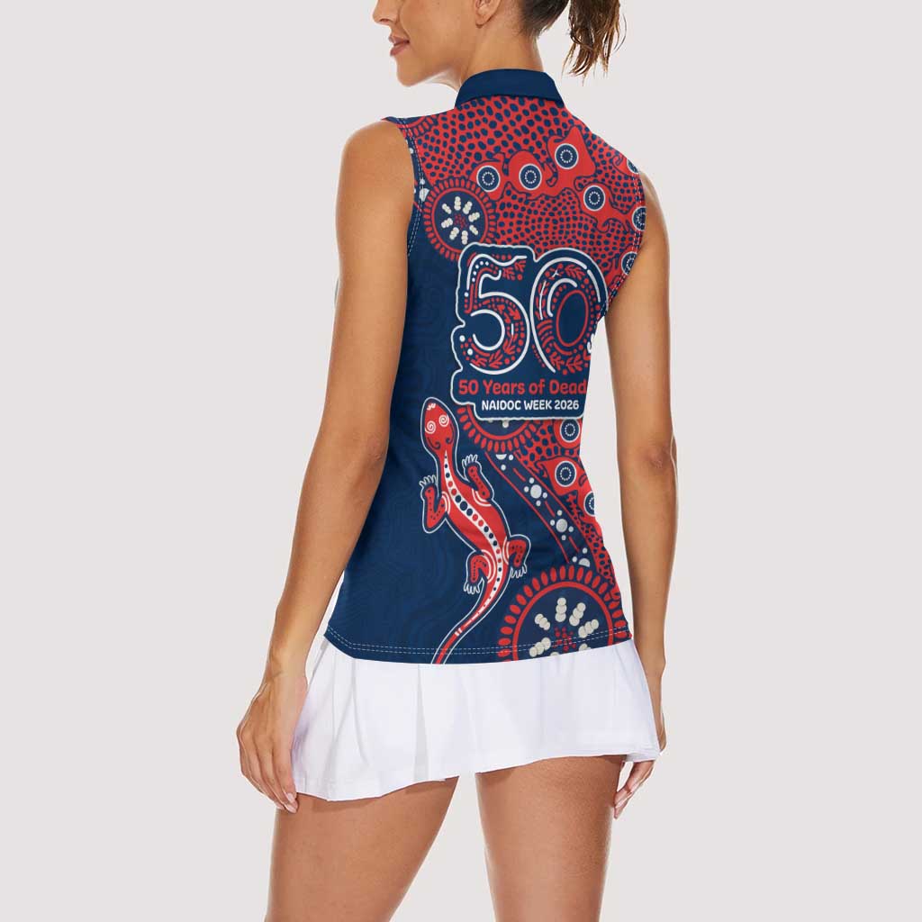 Sydney Roosters NAIDOC Week 2026 Women Sleeveless Polo Shirt Aboriginal Lizard Dot Painting - 50 Years of Deadly