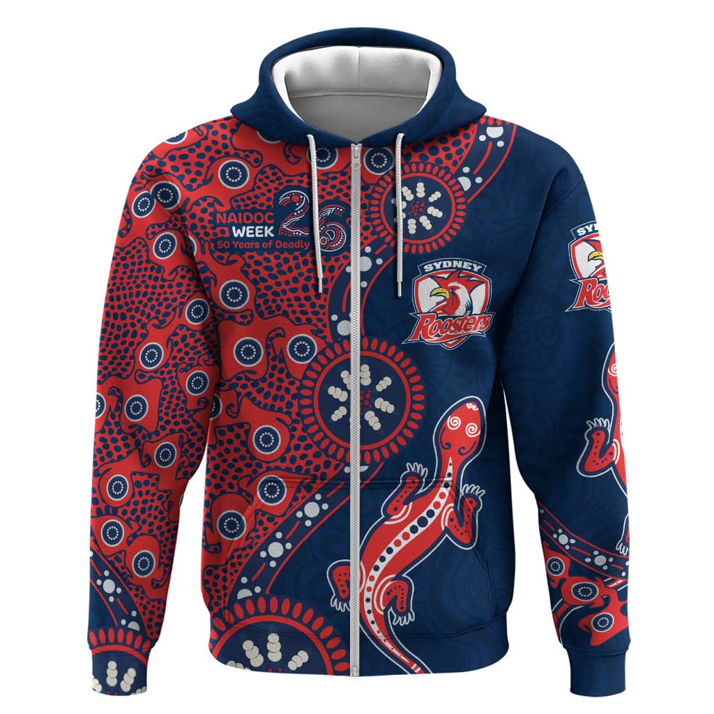 Sydney Roosters NAIDOC Week 2026 Zip Hoodie Aboriginal Lizard Dot Painting - 50 Years of Deadly
