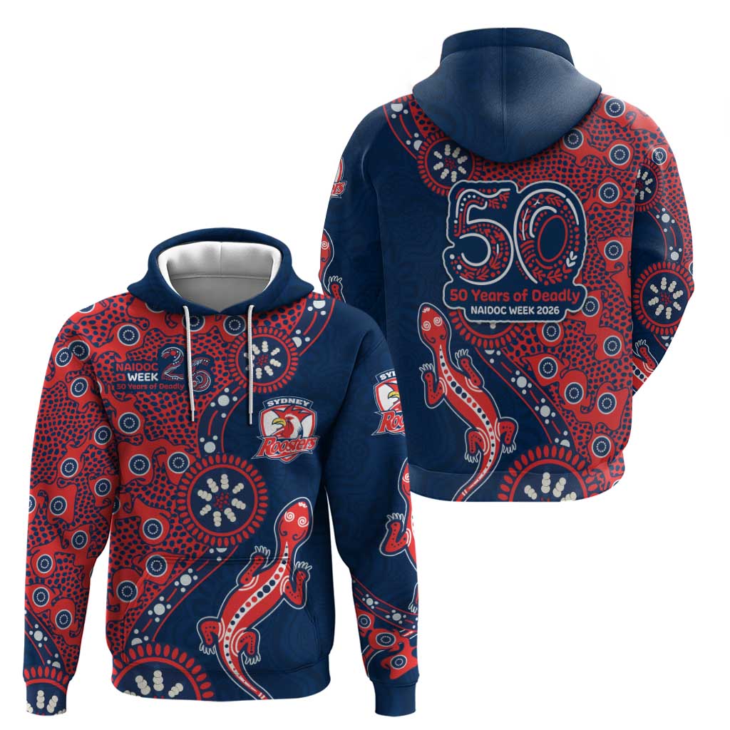 Sydney Roosters NAIDOC Week 2026 Zip Hoodie Aboriginal Lizard Dot Painting - 50 Years of Deadly