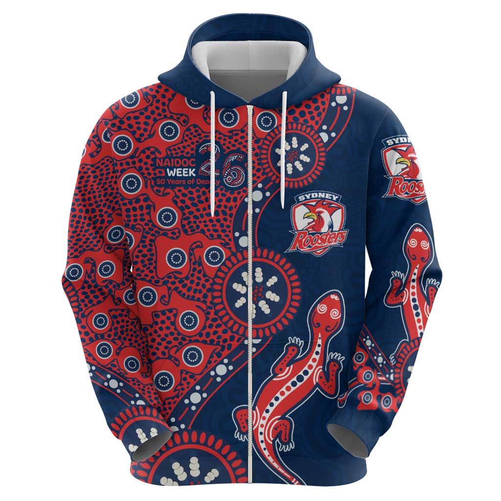 Sydney Roosters NAIDOC Week 2026 Zip Hoodie Aboriginal Lizard Dot Painting - 50 Years of Deadly