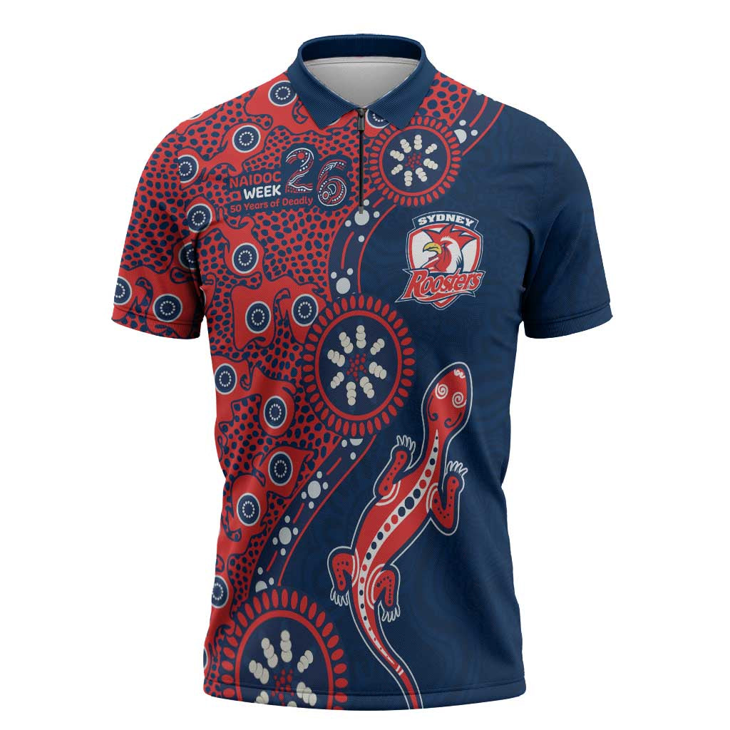 Sydney Roosters NAIDOC Week 2026 Zipper Polo Shirt Aboriginal Lizard Dot Painting - 50 Years of Deadly