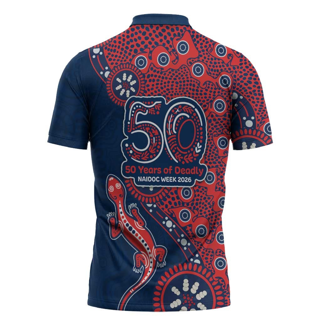 Sydney Roosters NAIDOC Week 2026 Zipper Polo Shirt Aboriginal Lizard Dot Painting - 50 Years of Deadly