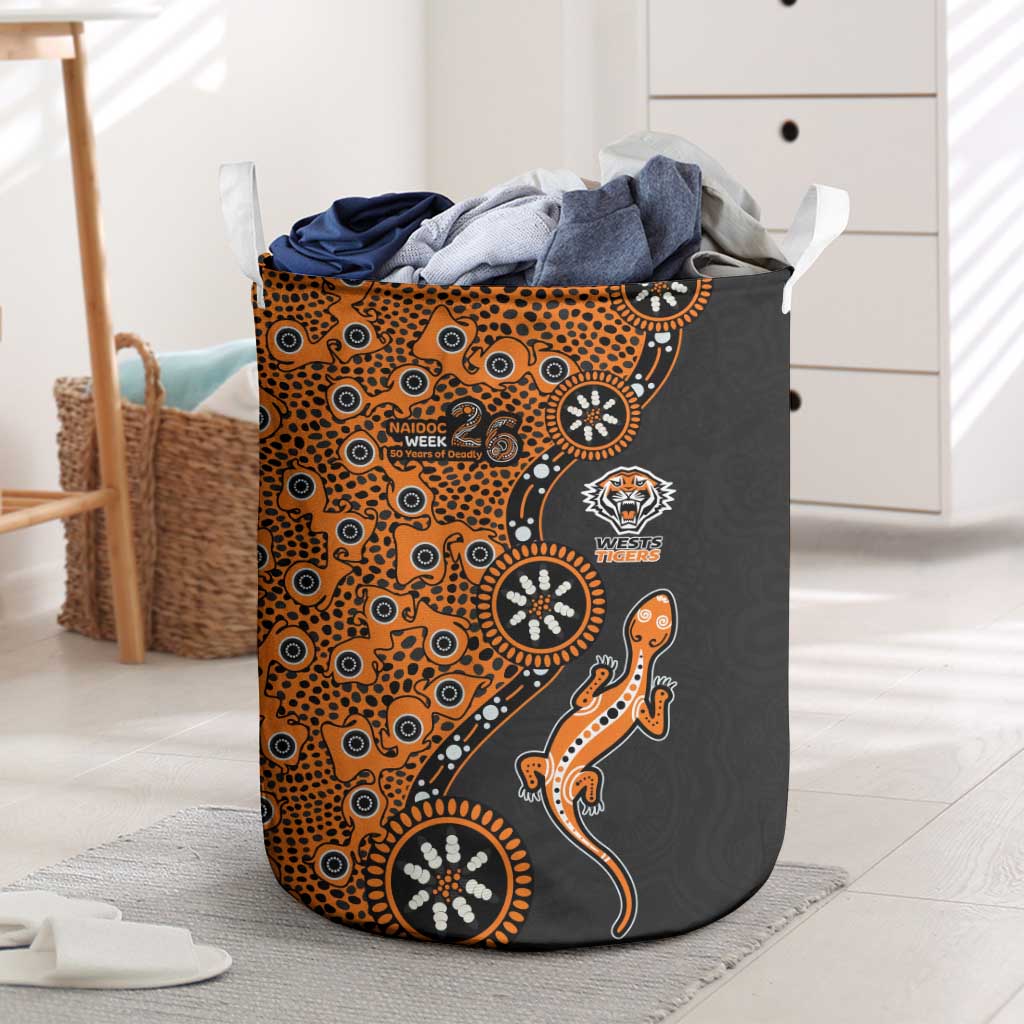 Wests Tigers NAIDOC Week 2026 Laundry Basket Aboriginal Lizard Dot Painting - 50 Years of Deadly