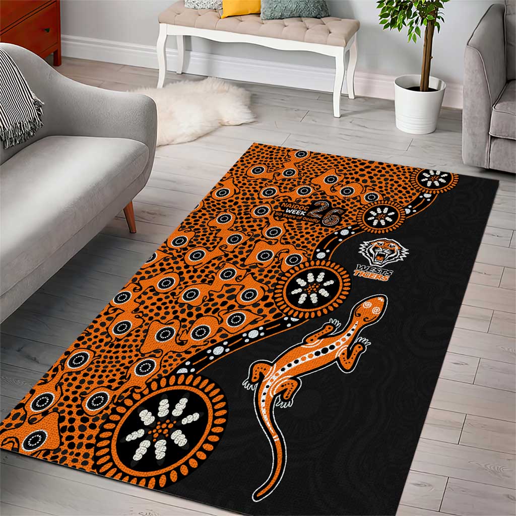 Wests Tigers NAIDOC Week 2026 Area Rug Aboriginal Lizard Dot Painting - 50 Years of Deadly