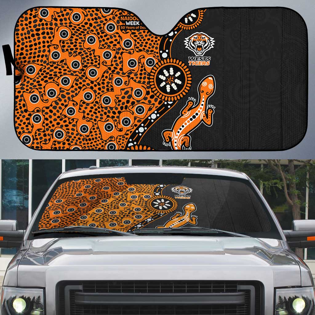 Wests Tigers NAIDOC Week 2026 Auto Sun Shade Aboriginal Lizard Dot Painting - 50 Years of Deadly