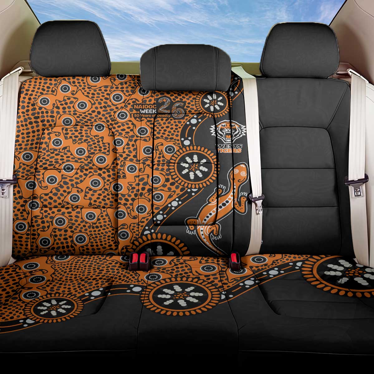 Wests Tigers NAIDOC Week 2026 Back Car Seat Cover Aboriginal Lizard Dot Painting - 50 Years of Deadly