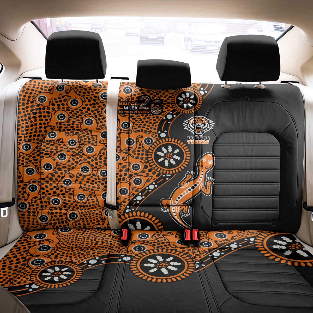 Wests Tigers NAIDOC Week 2026 Back Car Seat Cover Aboriginal Lizard Dot Painting - 50 Years of Deadly