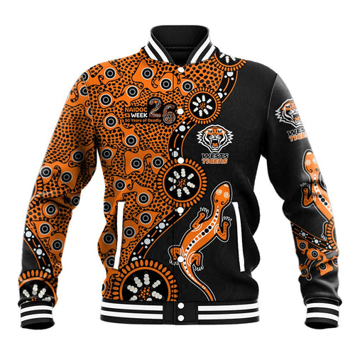 Wests Tigers NAIDOC Week 2026 Baseball Jacket Aboriginal Lizard Dot Painting - 50 Years of Deadly