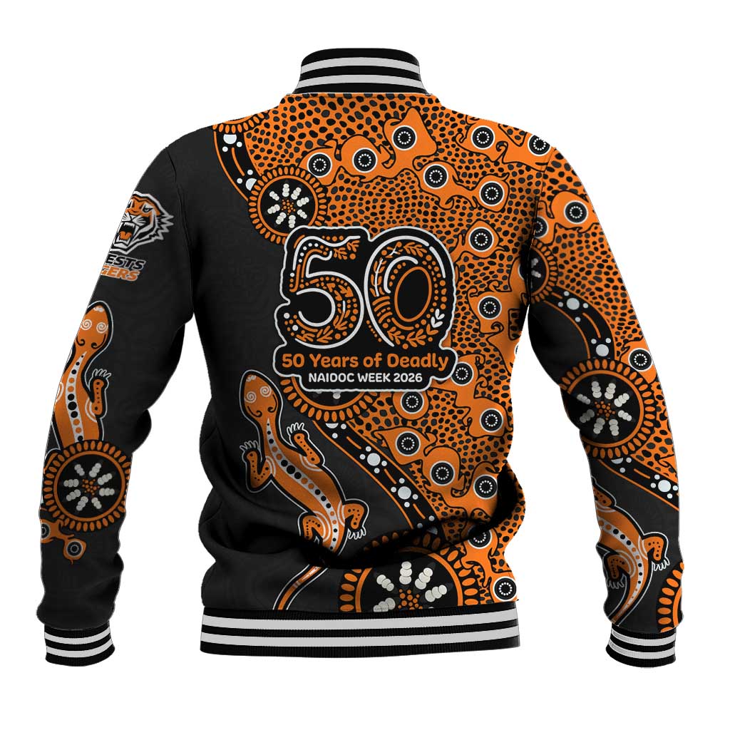 Wests Tigers NAIDOC Week 2026 Baseball Jacket Aboriginal Lizard Dot Painting - 50 Years of Deadly