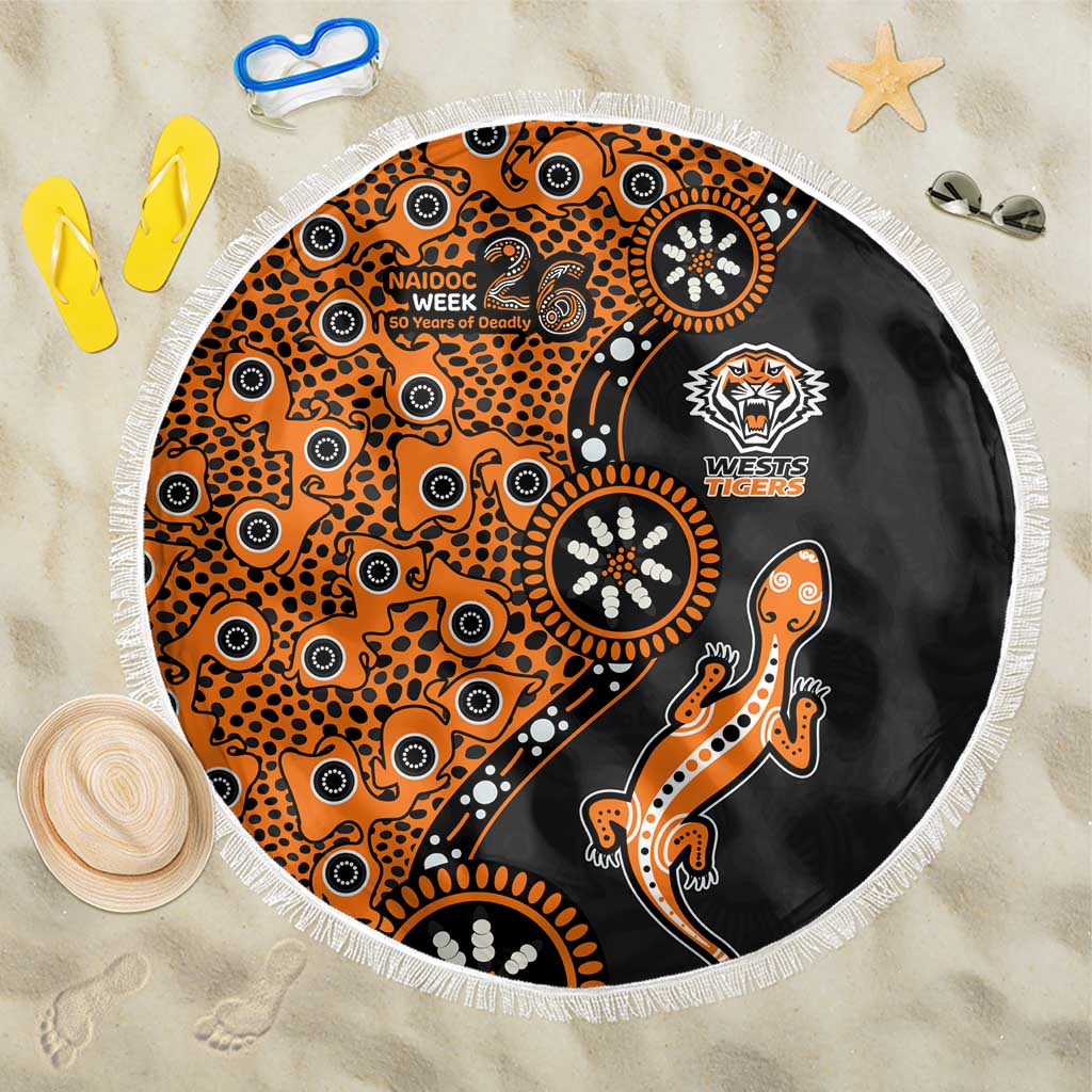 Wests Tigers NAIDOC Week 2026 Beach Blanket Aboriginal Lizard Dot Painting - 50 Years of Deadly