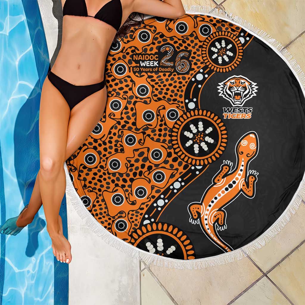 Wests Tigers NAIDOC Week 2026 Beach Blanket Aboriginal Lizard Dot Painting - 50 Years of Deadly