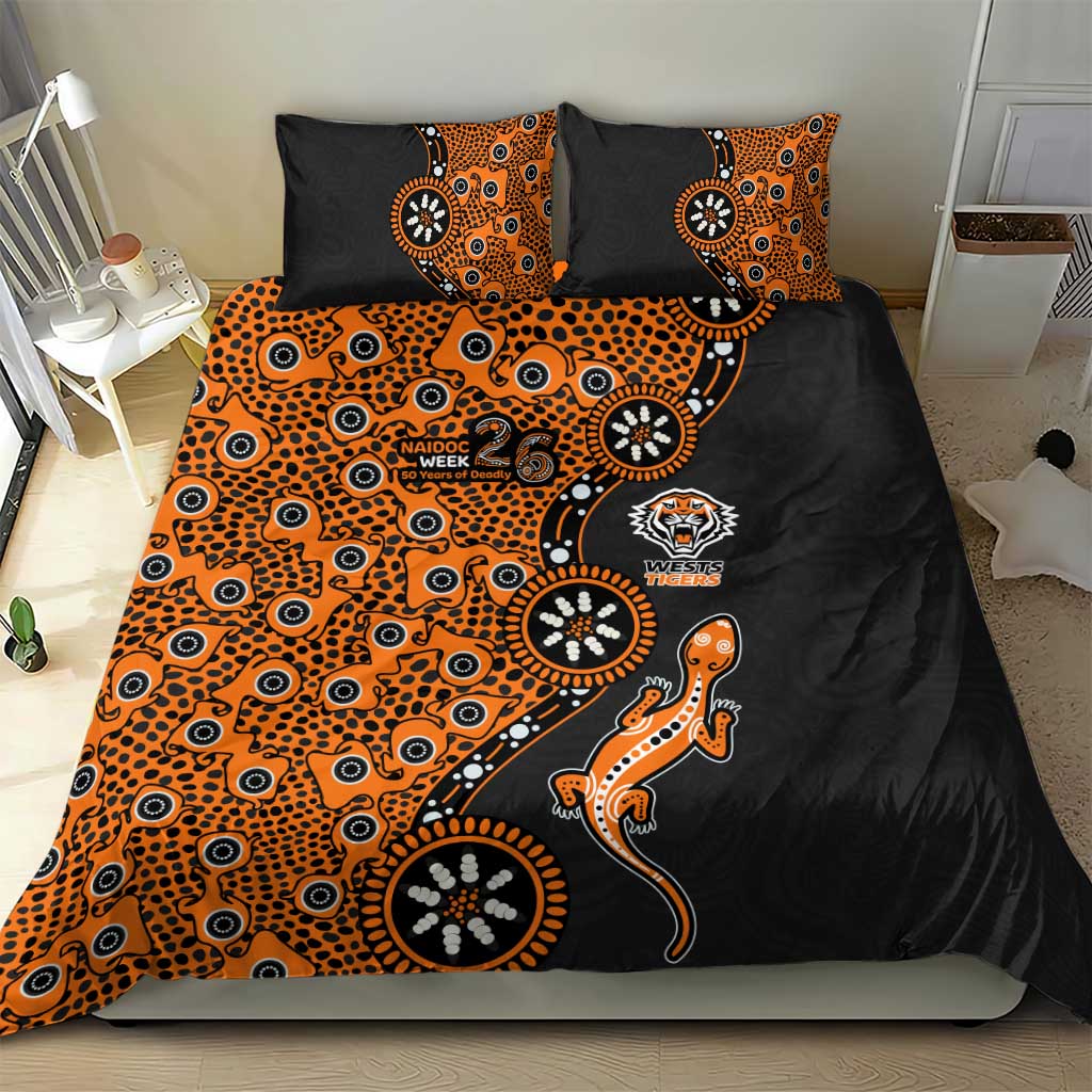Wests Tigers NAIDOC Week 2026 Bedding Set Aboriginal Lizard Dot Painting - 50 Years of Deadly
