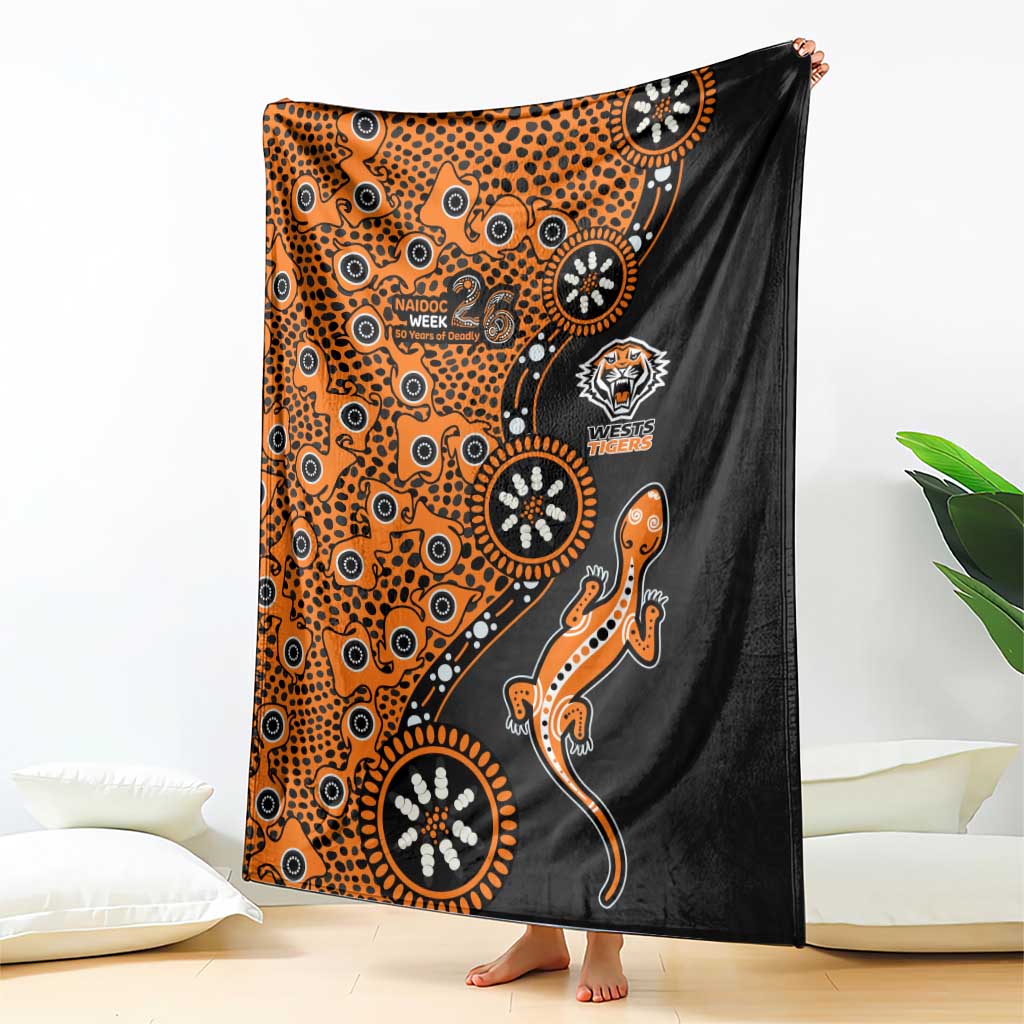 Wests Tigers NAIDOC Week 2026 Blanket Aboriginal Lizard Dot Painting - 50 Years of Deadly