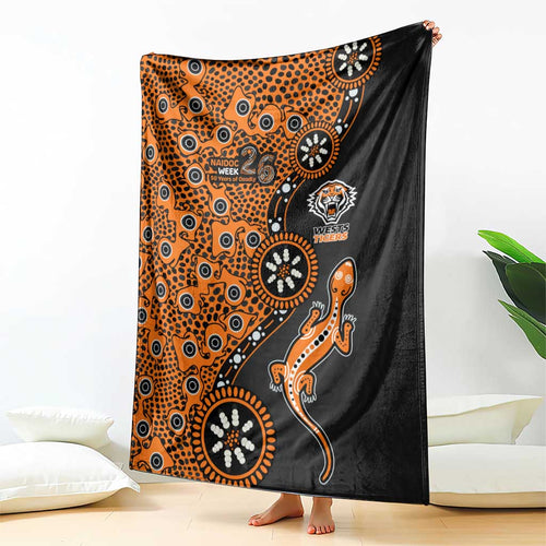 Wests Tigers NAIDOC Week 2026 Blanket Aboriginal Lizard Dot Painting - 50 Years of Deadly