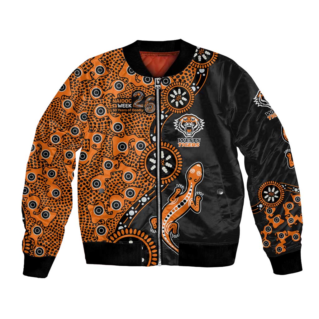 Wests Tigers NAIDOC Week 2026 Bomber Jacket Aboriginal Lizard Dot Painting - 50 Years of Deadly
