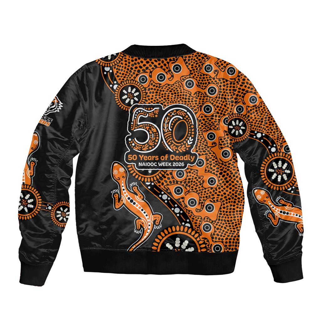 Wests Tigers NAIDOC Week 2026 Bomber Jacket Aboriginal Lizard Dot Painting - 50 Years of Deadly