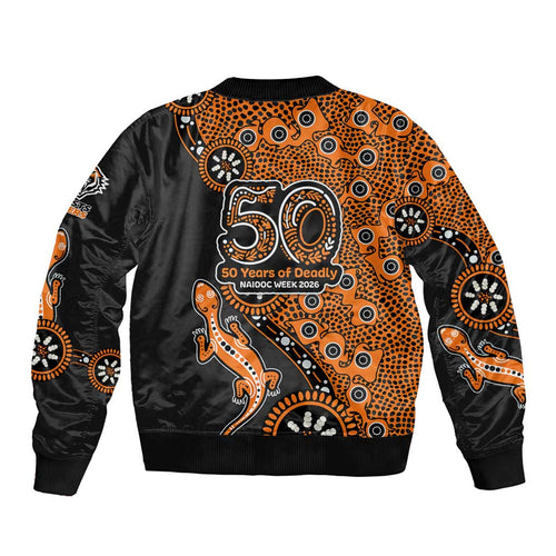Wests Tigers NAIDOC Week 2026 Bomber Jacket Aboriginal Lizard Dot Painting - 50 Years of Deadly
