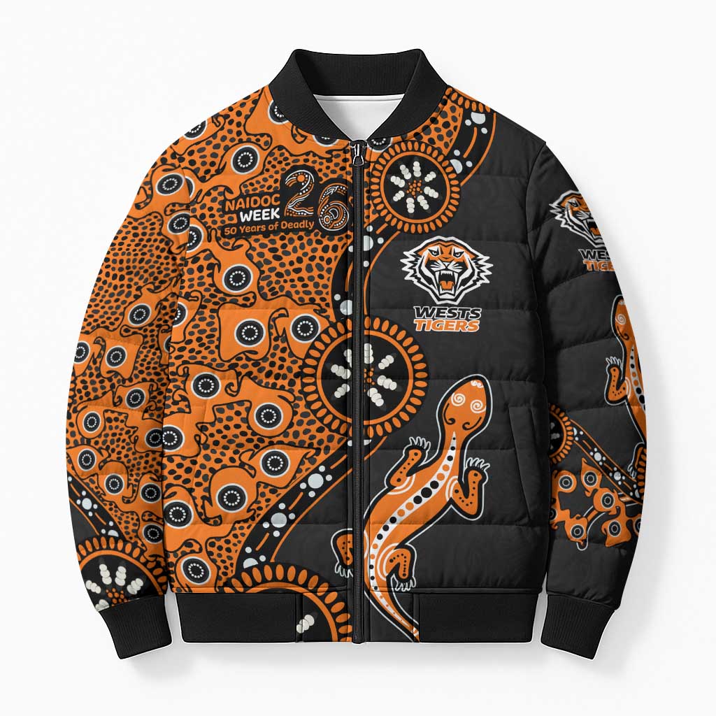 Wests Tigers NAIDOC Week 2026 Bomber Puffer Jacket Aboriginal Lizard Dot Painting - 50 Years of Deadly