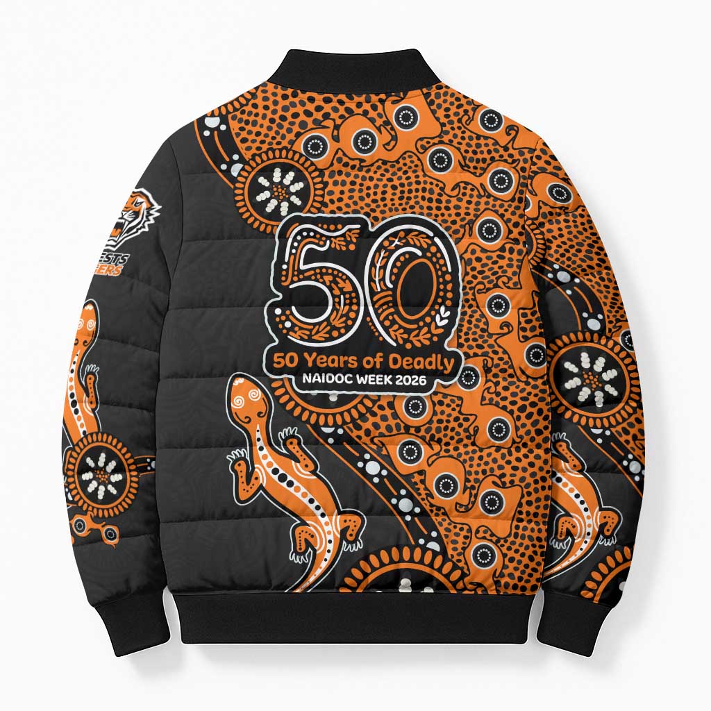Wests Tigers NAIDOC Week 2026 Bomber Puffer Jacket Aboriginal Lizard Dot Painting - 50 Years of Deadly