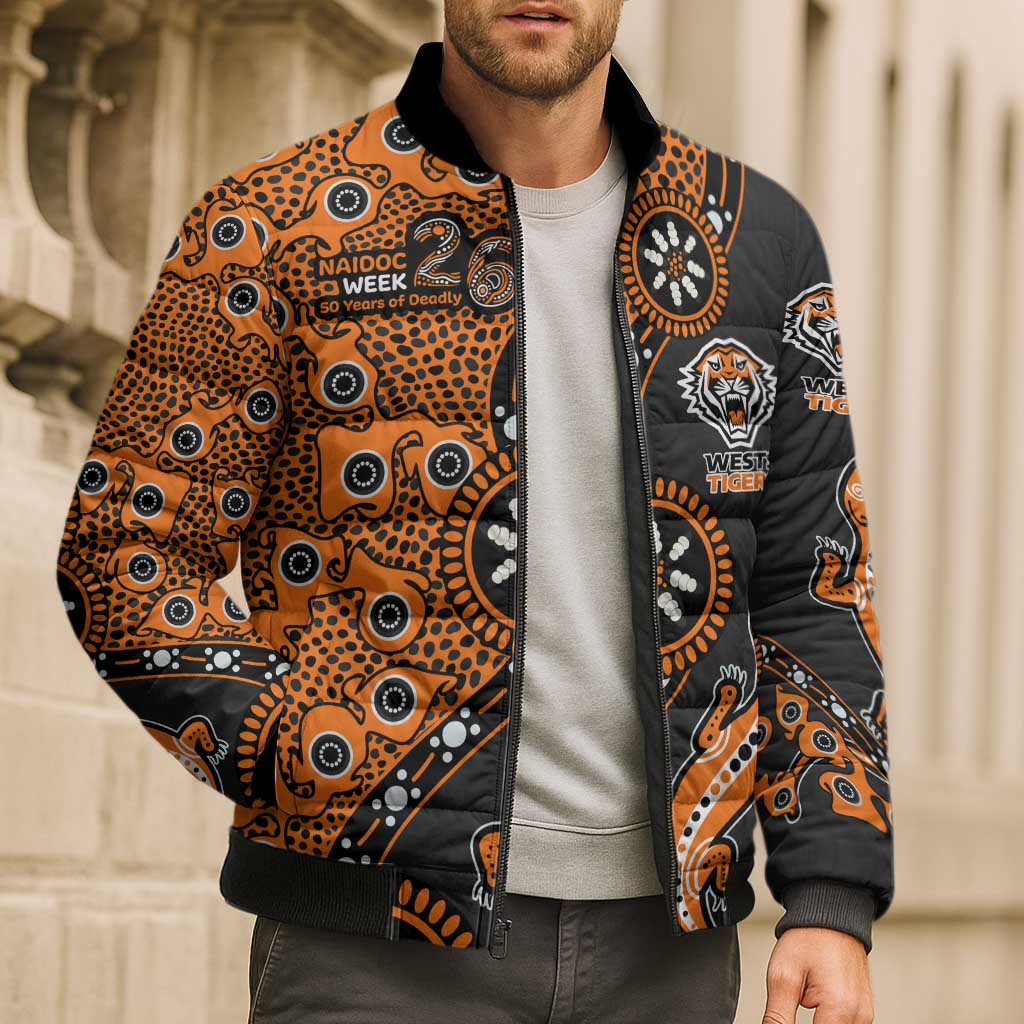 Wests Tigers NAIDOC Week 2026 Bomber Puffer Jacket Aboriginal Lizard Dot Painting - 50 Years of Deadly
