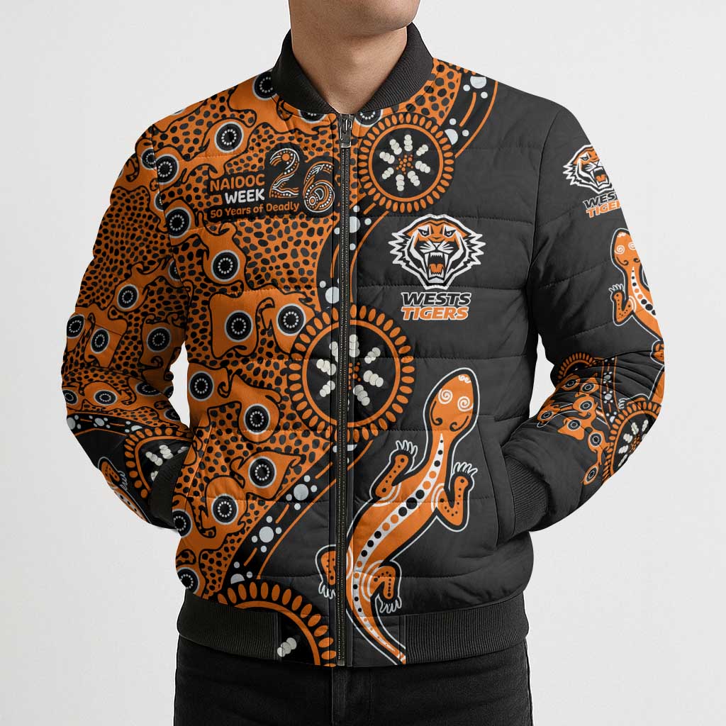 Wests Tigers NAIDOC Week 2026 Bomber Puffer Jacket Aboriginal Lizard Dot Painting - 50 Years of Deadly