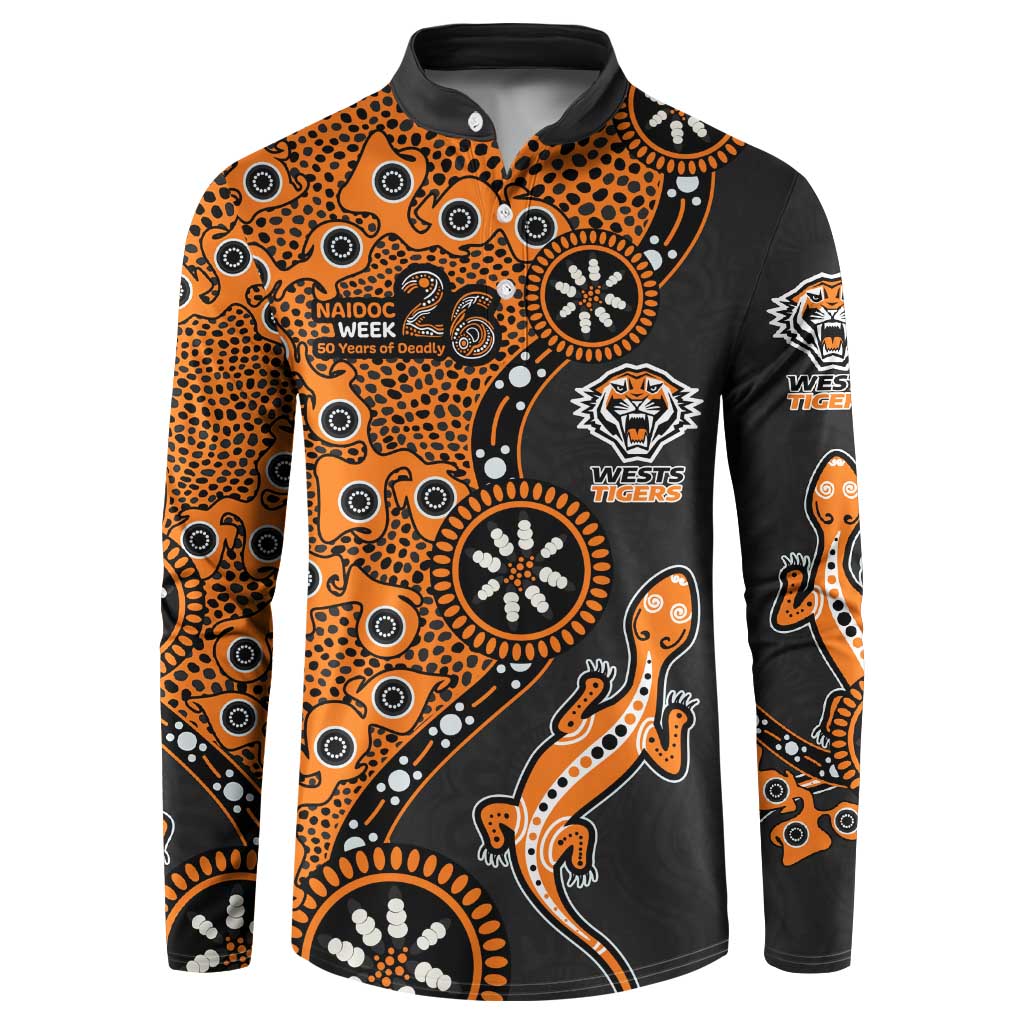 Wests Tigers NAIDOC Week 2026 Button Sweatshirt Aboriginal Lizard Dot Painting - 50 Years of Deadly