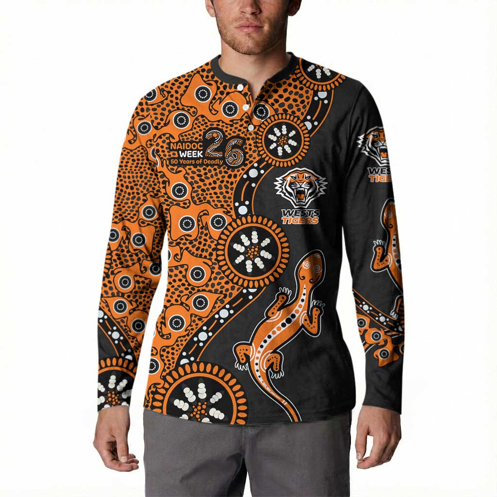Wests Tigers NAIDOC Week 2026 Button Sweatshirt Aboriginal Lizard Dot Painting - 50 Years of Deadly