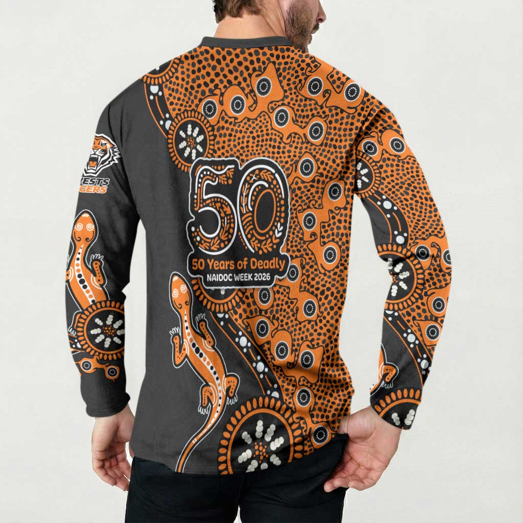 Wests Tigers NAIDOC Week 2026 Button Sweatshirt Aboriginal Lizard Dot Painting - 50 Years of Deadly