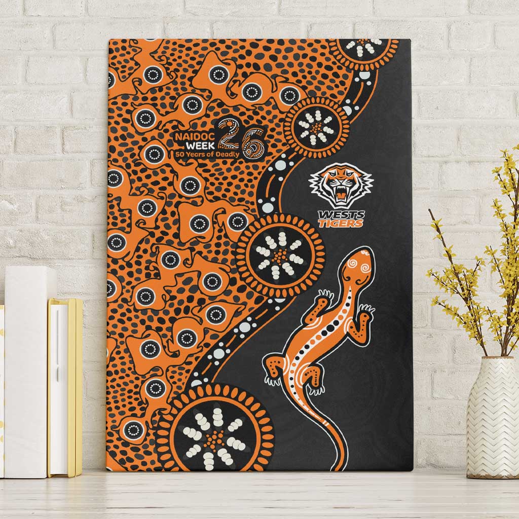 Wests Tigers NAIDOC Week 2026 Canvas Wall Art Aboriginal Lizard Dot Painting - 50 Years of Deadly