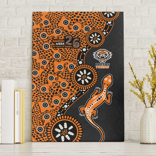 Wests Tigers NAIDOC Week 2026 Canvas Wall Art Aboriginal Lizard Dot Painting - 50 Years of Deadly