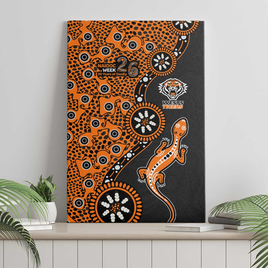 Wests Tigers NAIDOC Week 2026 Canvas Wall Art Aboriginal Lizard Dot Painting - 50 Years of Deadly