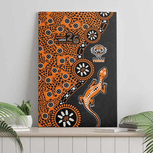 Wests Tigers NAIDOC Week 2026 Canvas Wall Art Aboriginal Lizard Dot Painting - 50 Years of Deadly
