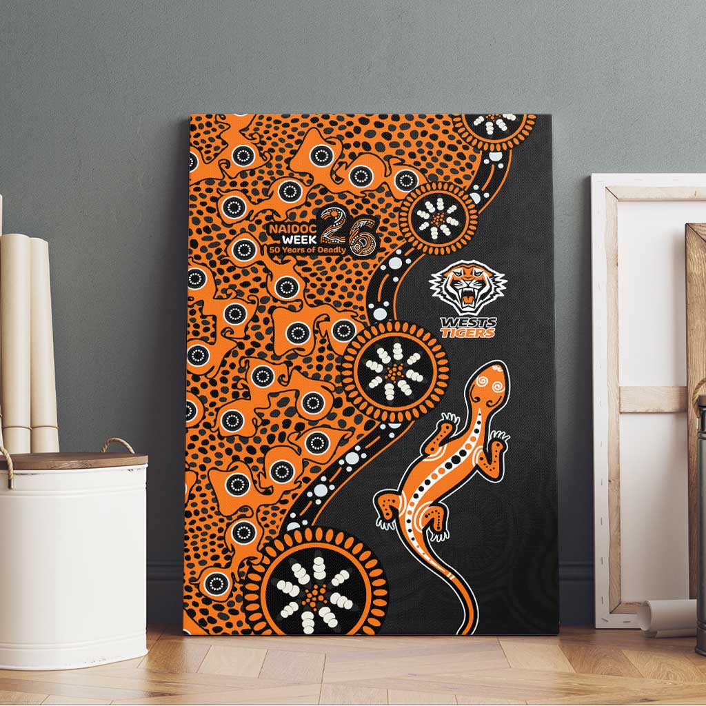 Wests Tigers NAIDOC Week 2026 Canvas Wall Art Aboriginal Lizard Dot Painting - 50 Years of Deadly