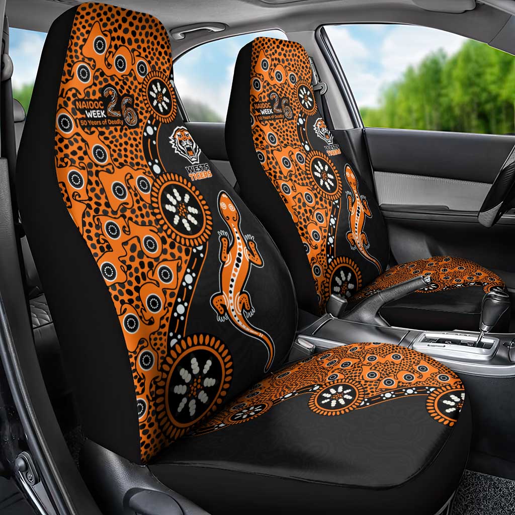 Wests Tigers NAIDOC Week 2026 Car Seat Cover Aboriginal Lizard Dot Painting - 50 Years of Deadly