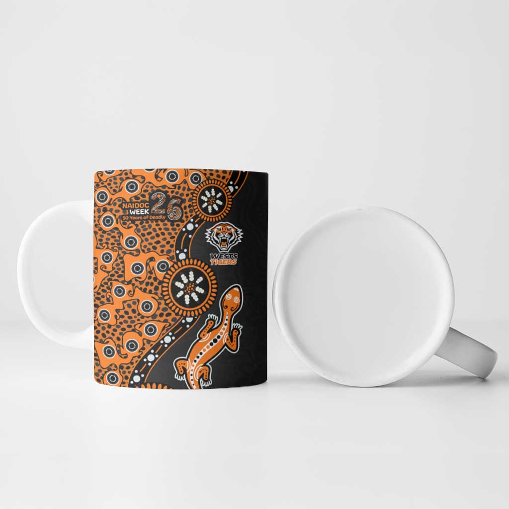 Wests Tigers NAIDOC Week 2026 Ceramic Mug Aboriginal Lizard Dot Painting - 50 Years of Deadly