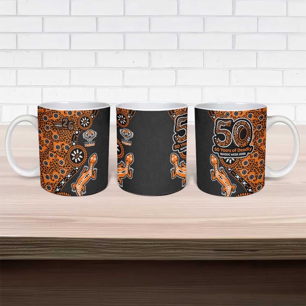 Wests Tigers NAIDOC Week 2026 Ceramic Mug Aboriginal Lizard Dot Painting - 50 Years of Deadly
