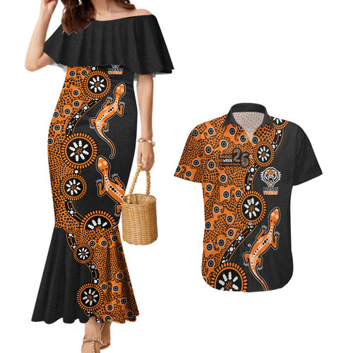 Wests Tigers NAIDOC Week 2026 Couples Matching Mermaid Dress and Hawaiian Shirt Aboriginal Lizard Dot Painting - 50 Years of Deadly