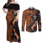 Wests Tigers NAIDOC Week 2026 Couples Matching Off Shoulder Maxi Dress and Long Sleeve Button Shirt Aboriginal Lizard Dot Painting - 50 Years of Deadly