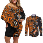 Wests Tigers NAIDOC Week 2026 Couples Matching Off Shoulder Short Dress and Long Sleeve Button Shirt Aboriginal Lizard Dot Painting - 50 Years of Deadly