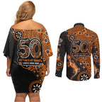 Wests Tigers NAIDOC Week 2026 Couples Matching Off Shoulder Short Dress and Long Sleeve Button Shirt Aboriginal Lizard Dot Painting - 50 Years of Deadly