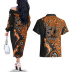 Wests Tigers NAIDOC Week 2026 Couples Matching Off The Shoulder Long Sleeve Dress and Hawaiian Shirt Aboriginal Lizard Dot Painting - 50 Years of Deadly