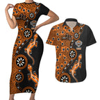 Wests Tigers NAIDOC Week 2026 Couples Matching Short Sleeve Bodycon Dress and Hawaiian Shirt Aboriginal Lizard Dot Painting - 50 Years of Deadly