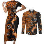 Wests Tigers NAIDOC Week 2026 Couples Matching Short Sleeve Bodycon Dress and Long Sleeve Button Shirt Aboriginal Lizard Dot Painting - 50 Years of Deadly