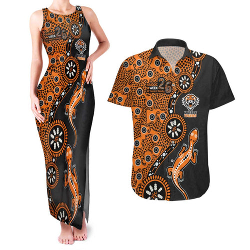 Wests Tigers NAIDOC Week 2026 Couples Matching Tank Maxi Dress and Hawaiian Shirt Aboriginal Lizard Dot Painting - 50 Years of Deadly