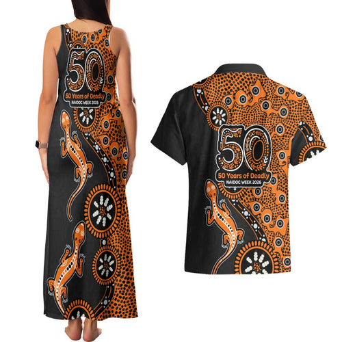 Wests Tigers NAIDOC Week 2026 Couples Matching Tank Maxi Dress and Hawaiian Shirt Aboriginal Lizard Dot Painting - 50 Years of Deadly
