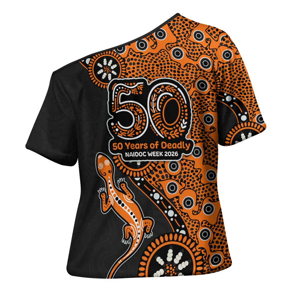 Wests Tigers NAIDOC Week 2026 Cross Shoulder Shirt Aboriginal Lizard Dot Painting - 50 Years of Deadly
