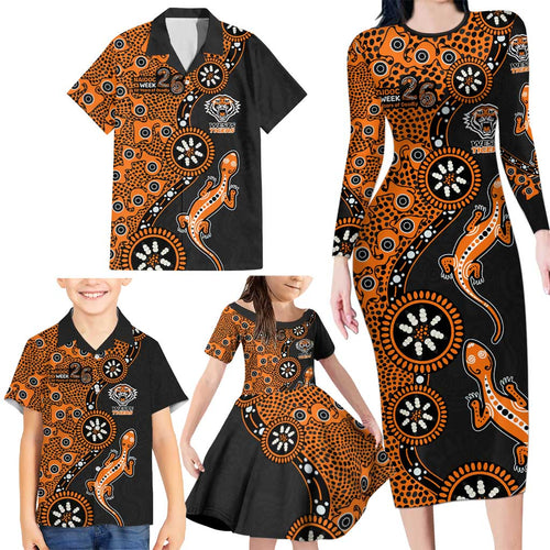 Wests Tigers NAIDOC Week 2026 Family Matching Long Sleeve Bodycon Dress and Hawaiian Shirt Aboriginal Lizard Dot Painting - 50 Years of Deadly