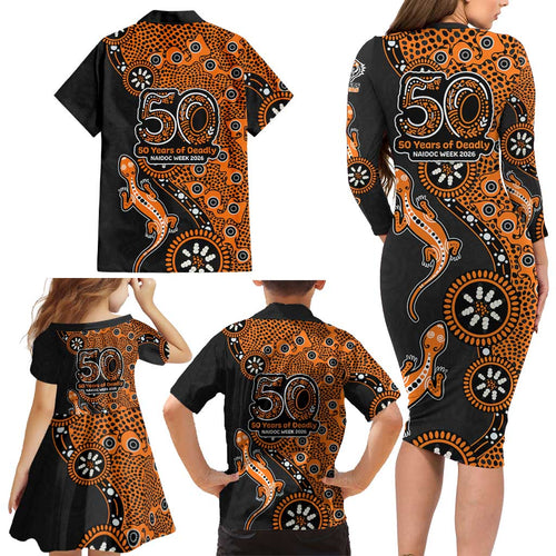 Wests Tigers NAIDOC Week 2026 Family Matching Long Sleeve Bodycon Dress and Hawaiian Shirt Aboriginal Lizard Dot Painting - 50 Years of Deadly
